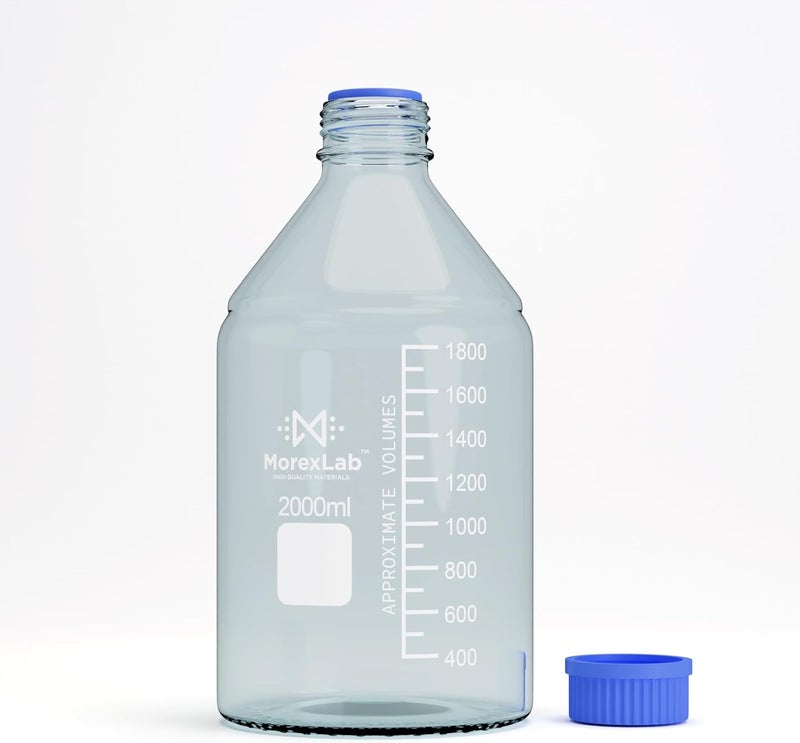 MorexLab 2000ML Storage Glass Bottles – 1pc Round Media Storage Bottle – Borosilicate Glass Bottles – Safe Probe Storage Glass Storage Bottles with GL45 Blue Screw Cap (2000ml - 1pc) - Image 4